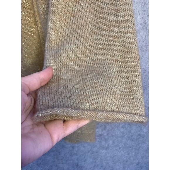 August Silk Cardigan, Tan And Gold Holiday Sweater, Women’s XL, Wool Blend - Picture 4 of 12